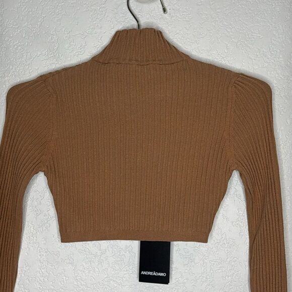 NWT Andrea Adamo Ribbed Knit Crop Top in Nude Medium - Picture 8 of 14